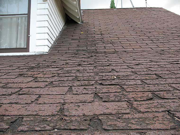 Composition Shingles that are 20 or 30 years old and in need of replacement.