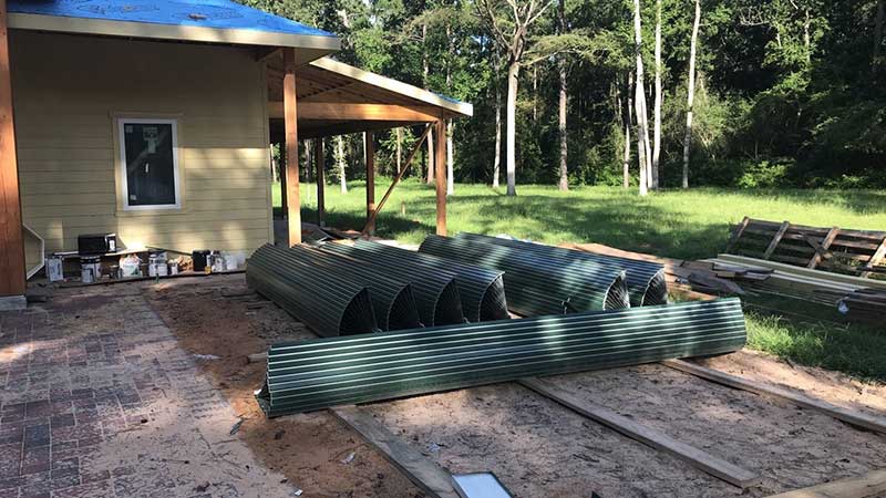 Installation of a metal roof.